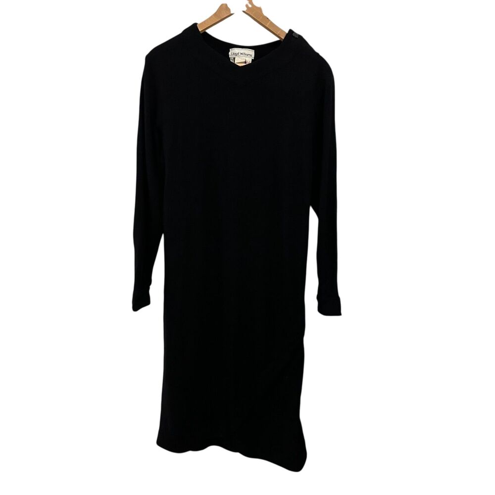 Lloyd Williams Vintage USA Black 100%‎ Pure Wool Long Sleeve Midi Dress Size M